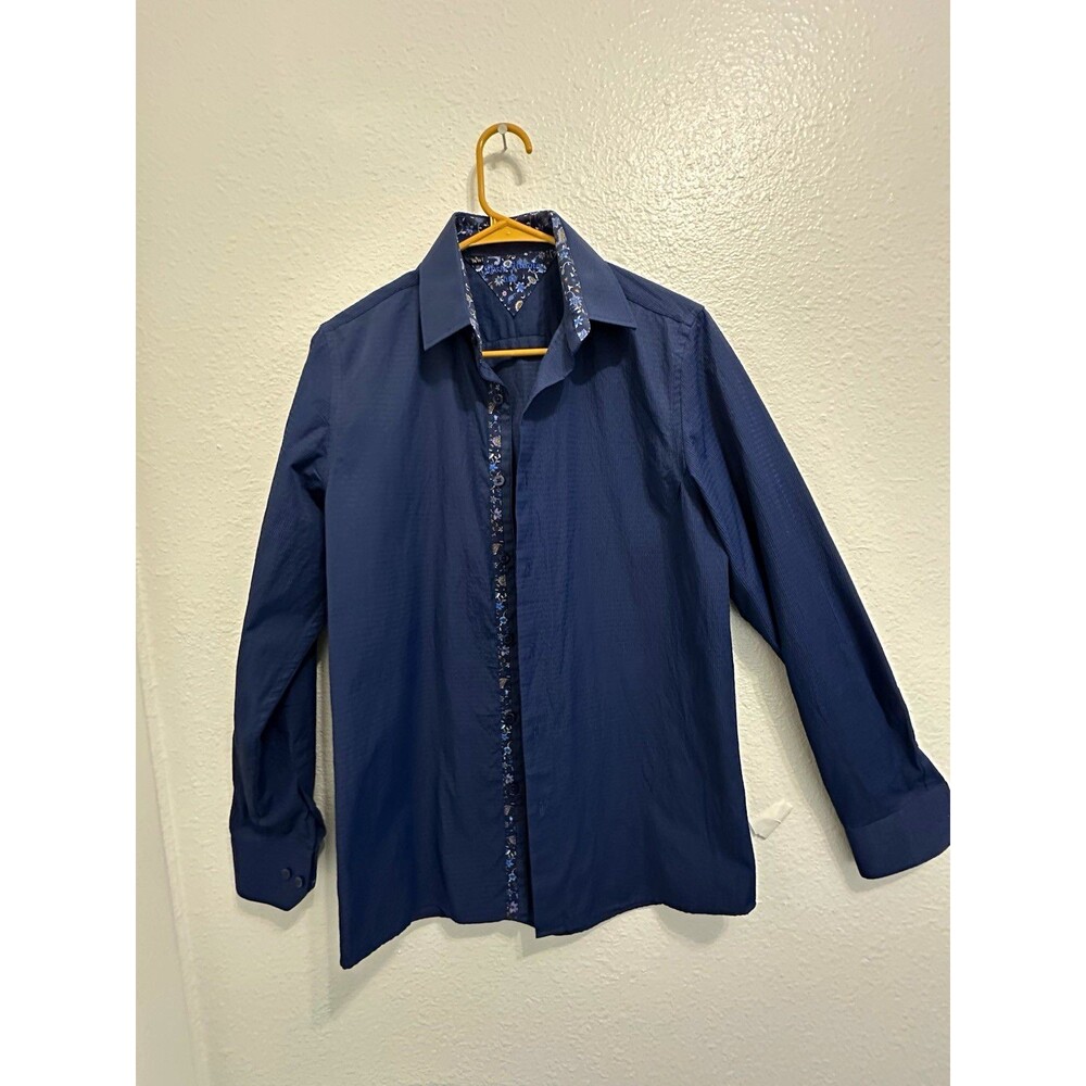 Rosso Milano Men's Blue Cotton Slim Fit Dress Shirt Contrasting Trim 14.5